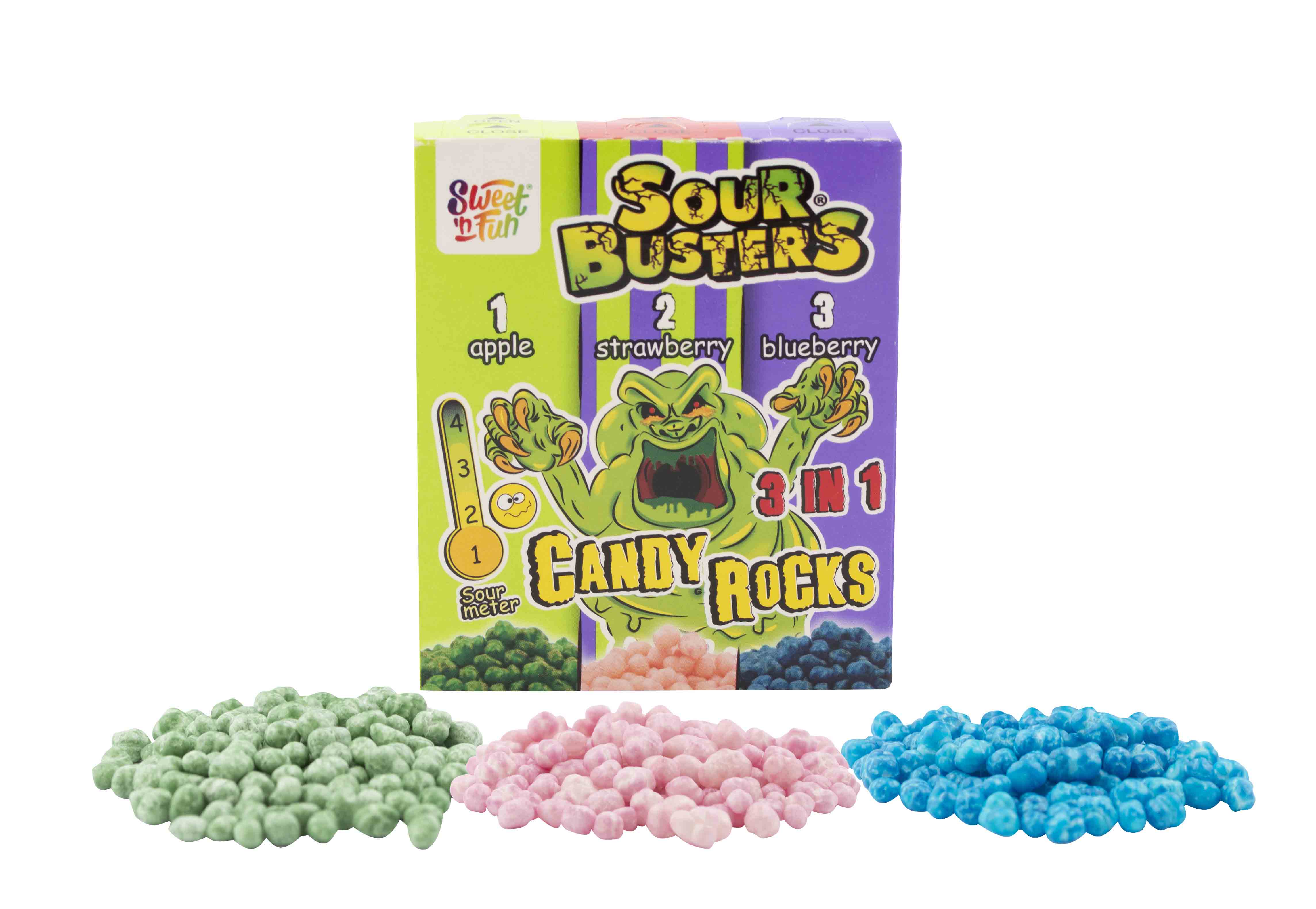 Sour Busters Candy Rocks 3in1 cukríky 60g x 12
