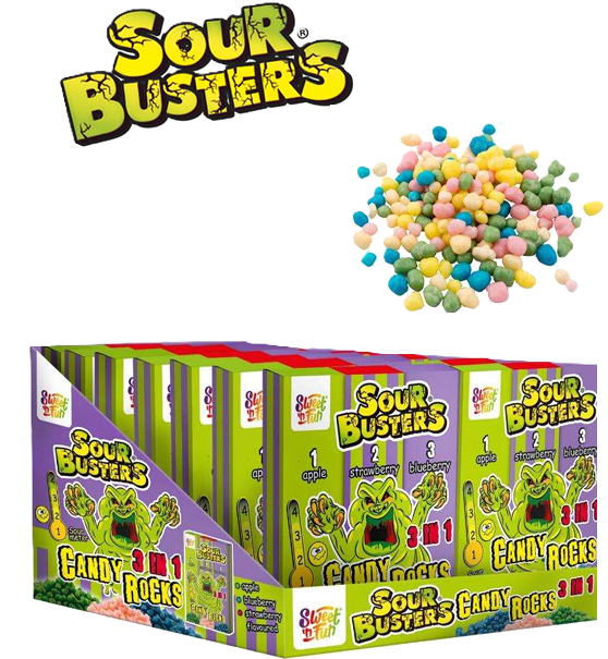 Sour Busters Candy Rocks 3in1 cukríky 60g x 12
